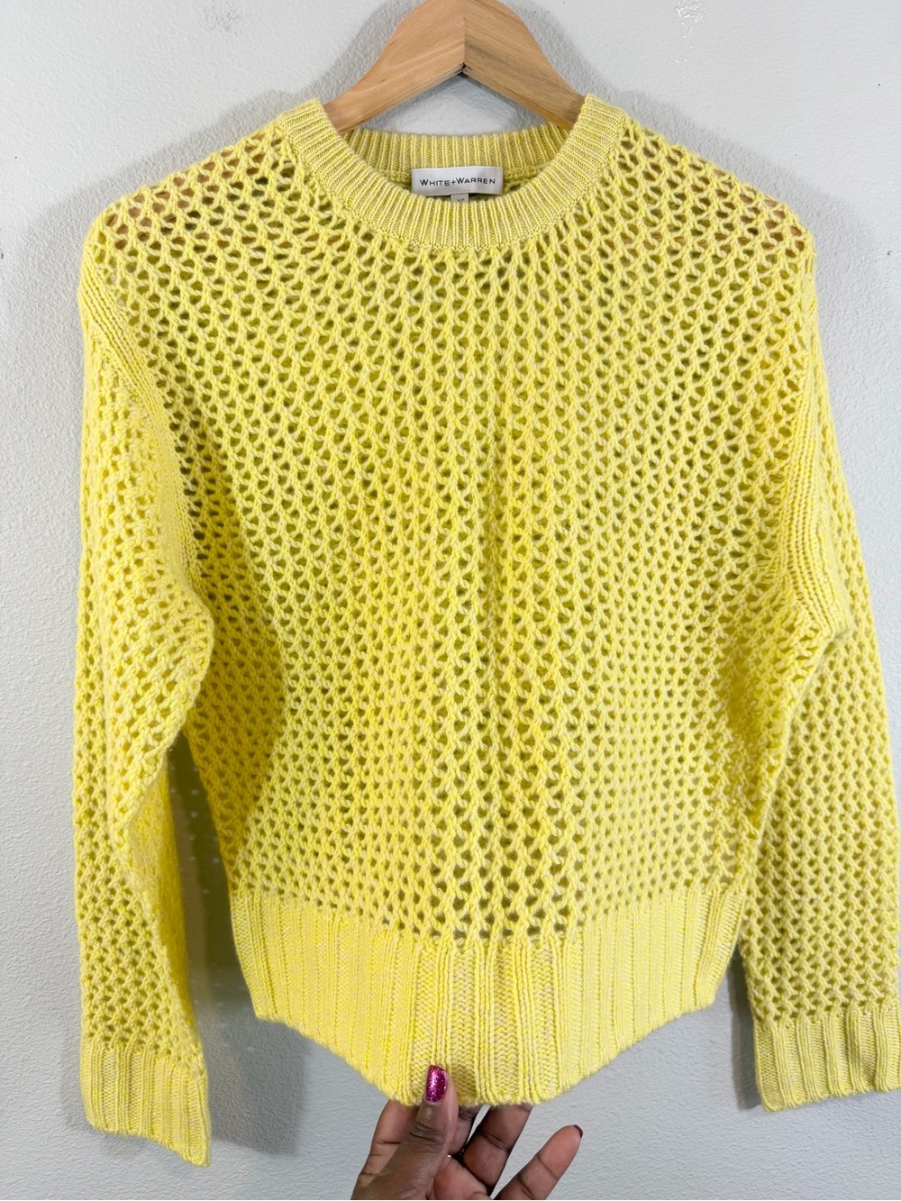 White + Warren Cashmere Sweater Marled Mesh Lime Crewneck Size XS - Picture 3 of 10